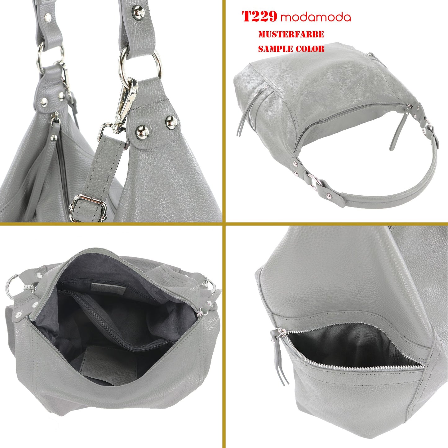 modamoda de T229 Damen Schultertasche Shopper aus Leder Large handmade in Italy