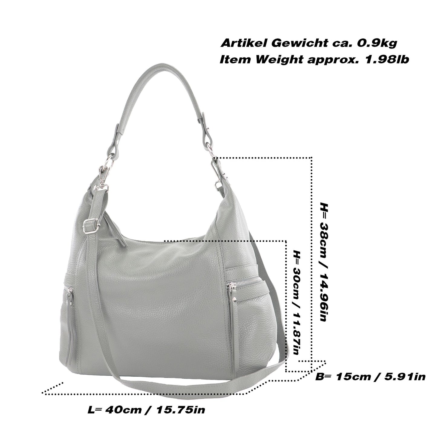 modamoda de T229 Damen Schultertasche Shopper aus Leder Large handmade in Italy