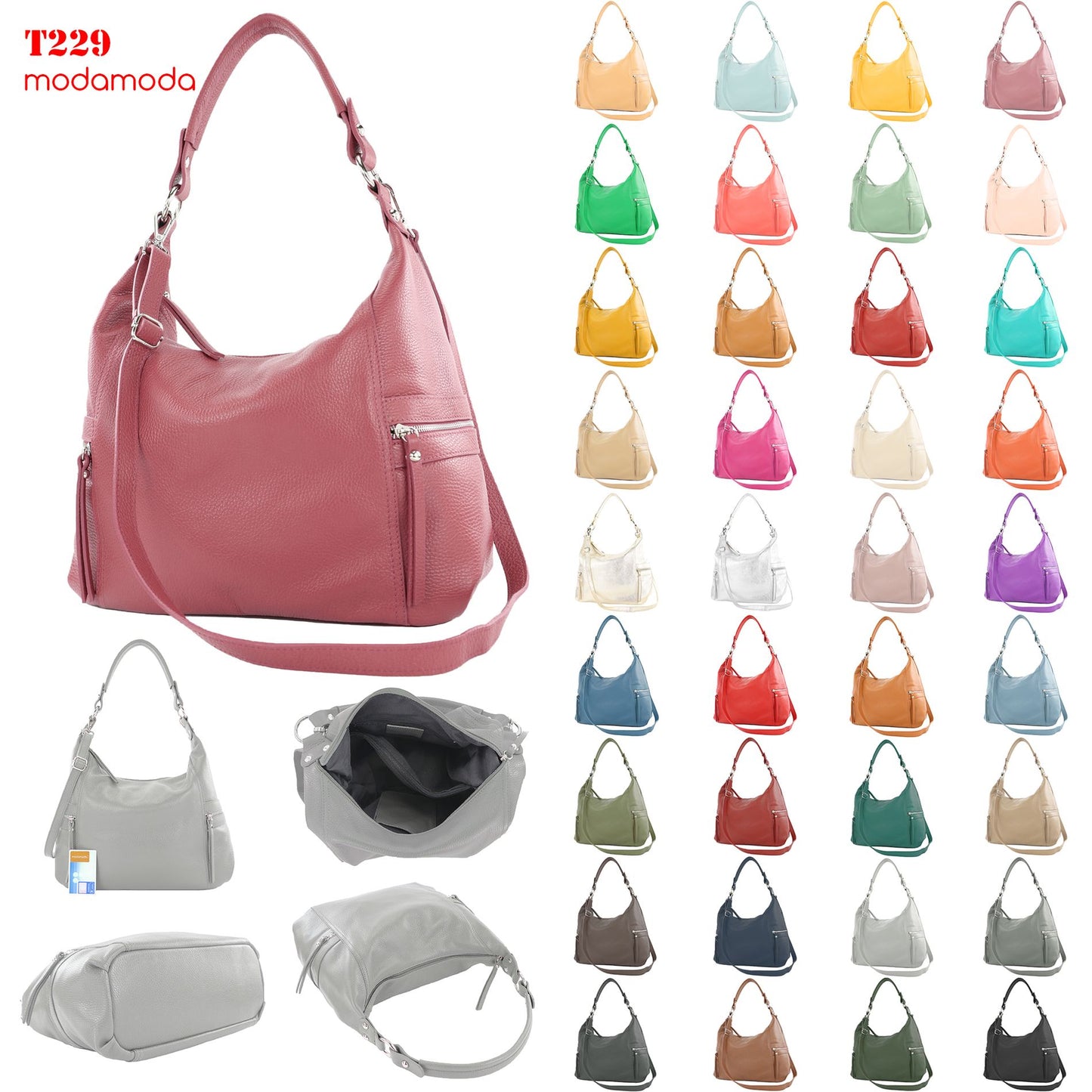 modamoda de T229 Damen Schultertasche Shopper aus Leder Large handmade in Italy