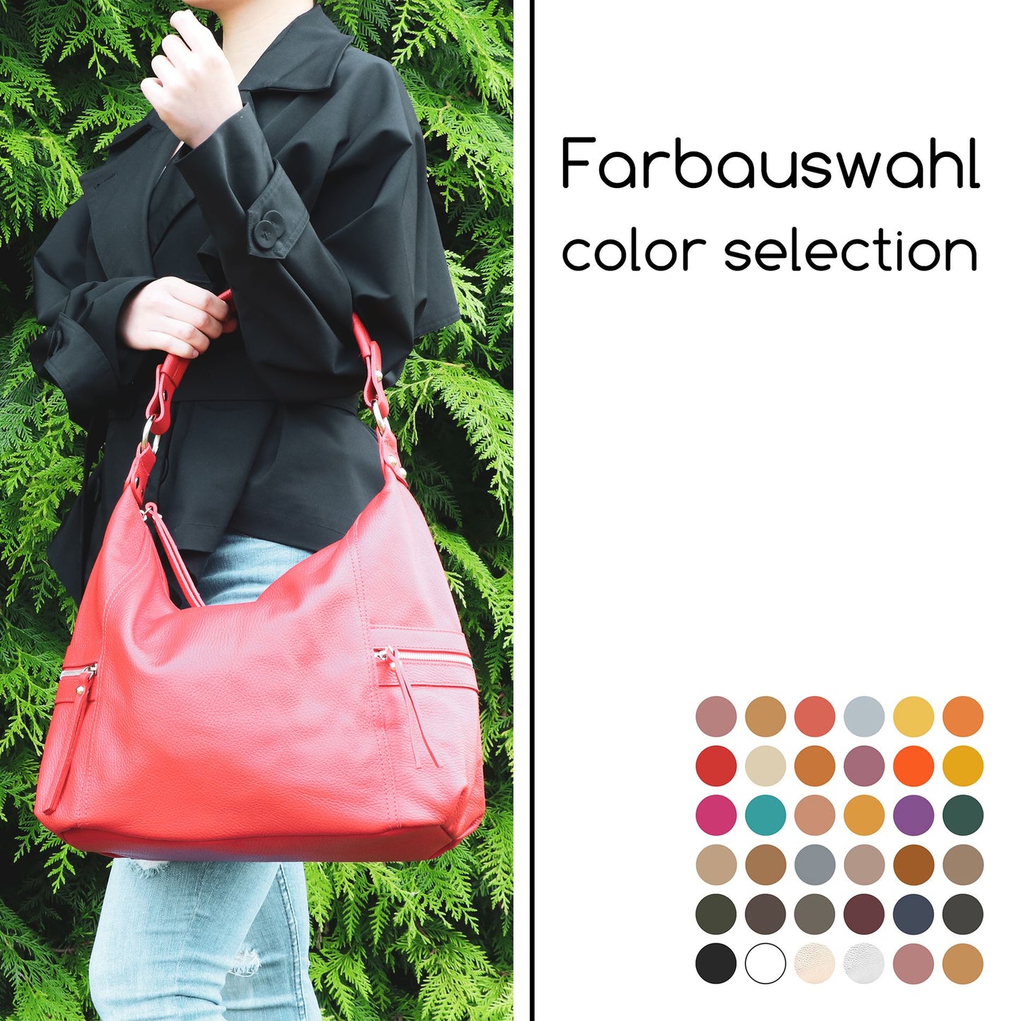 modamoda de T229 Damen Schultertasche Shopper aus Leder Large handmade in Italy