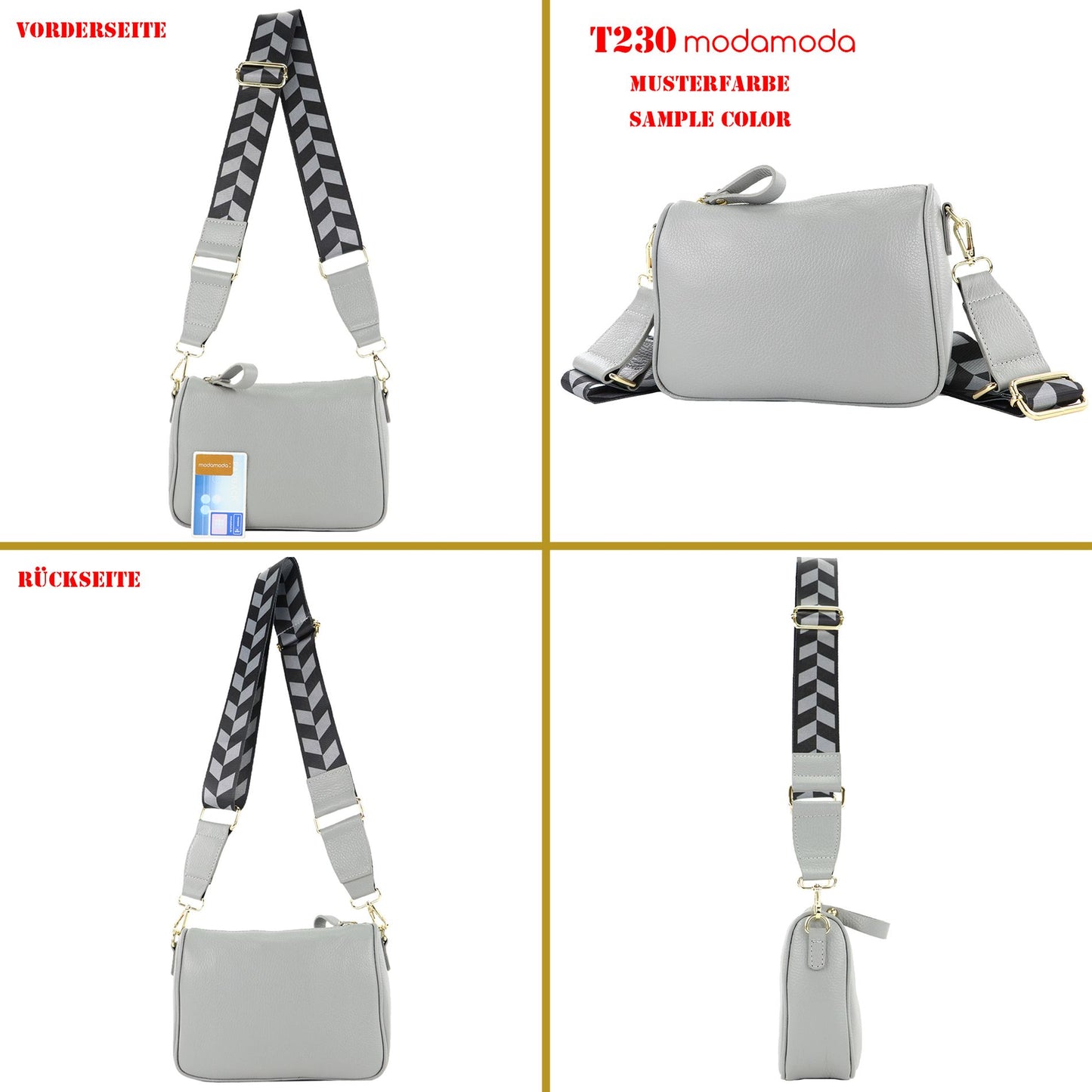 modamoda de T230 Damen Leder Umhängetasche Schultertasche handmade in Italy