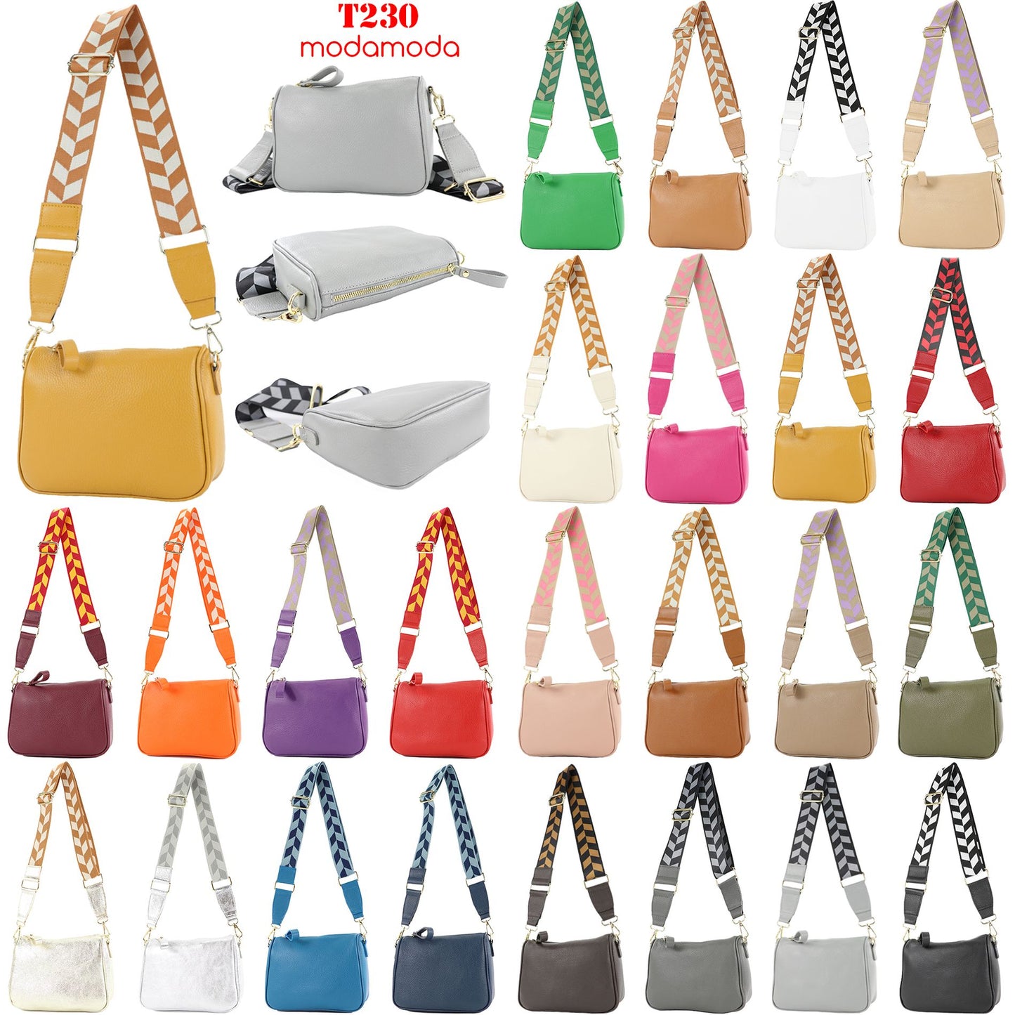 modamoda de T230 Damen Leder Umhängetasche Schultertasche handmade in Italy