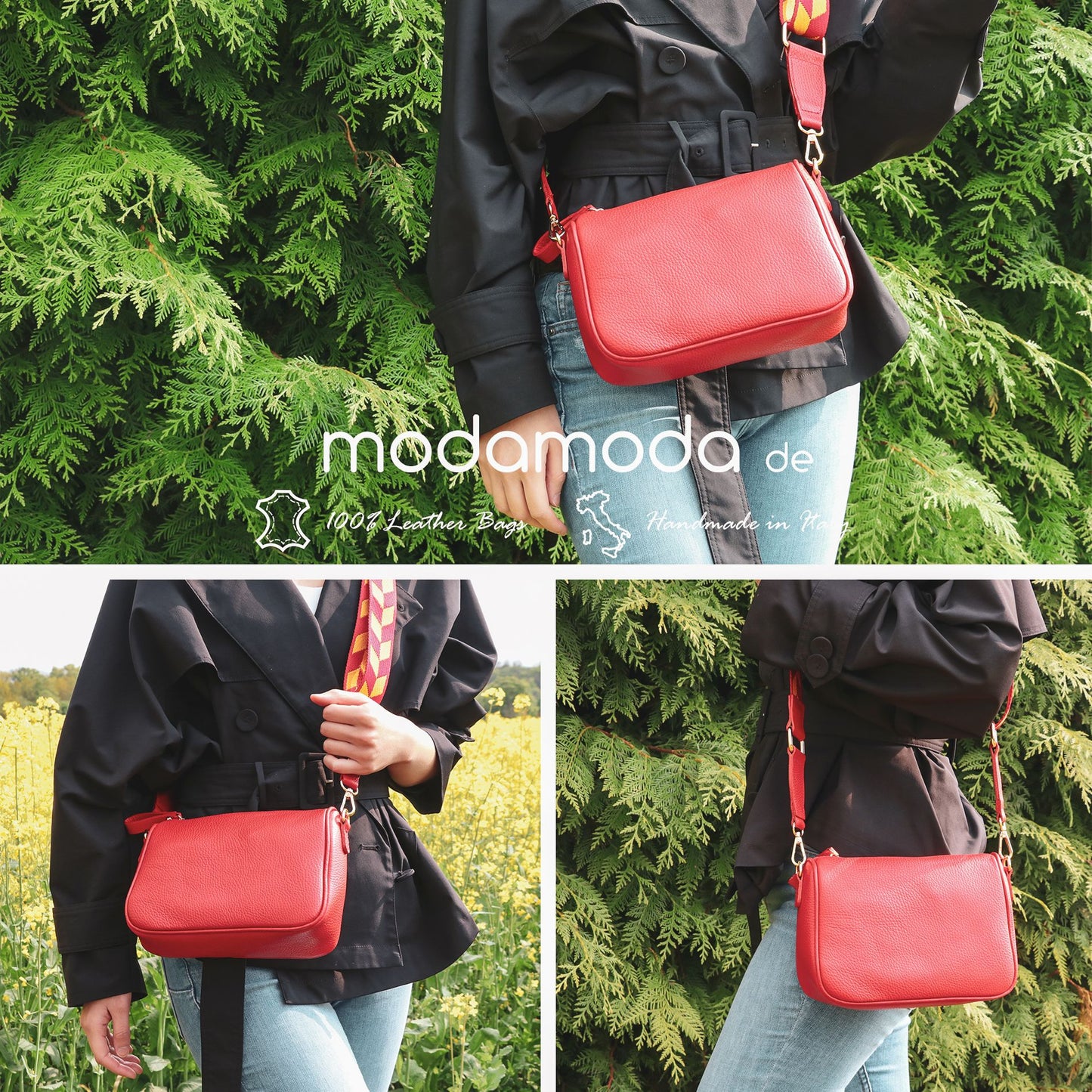 modamoda de T230 Damen Leder Umhängetasche Schultertasche handmade in Italy