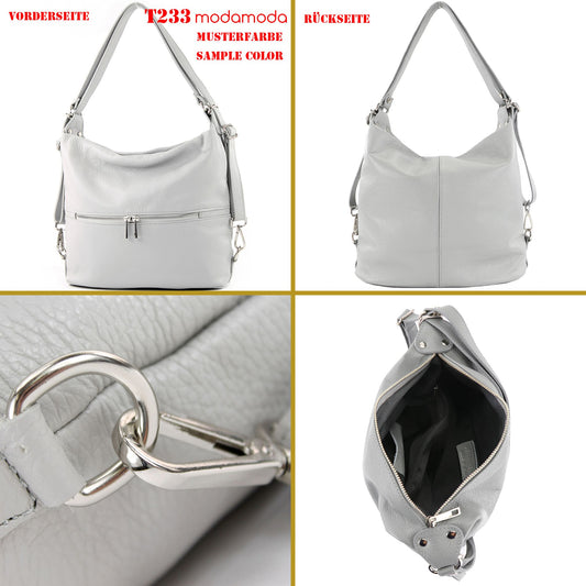 modamoda de - T233 - ital. Damen Rucksack Tasche 2in1 aus Leder