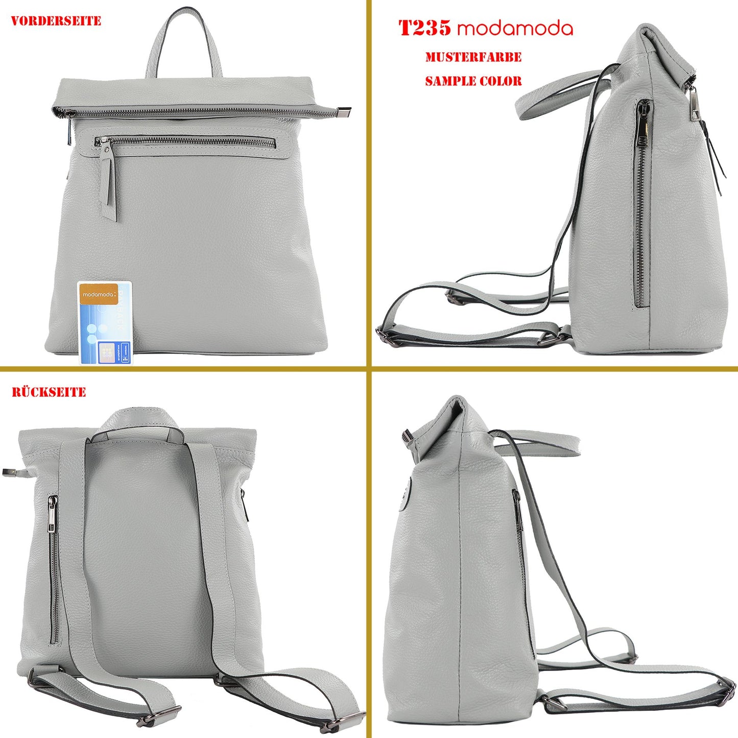 modamoda de - T235 - Damen Rucksack Tasche ital. Echtleder