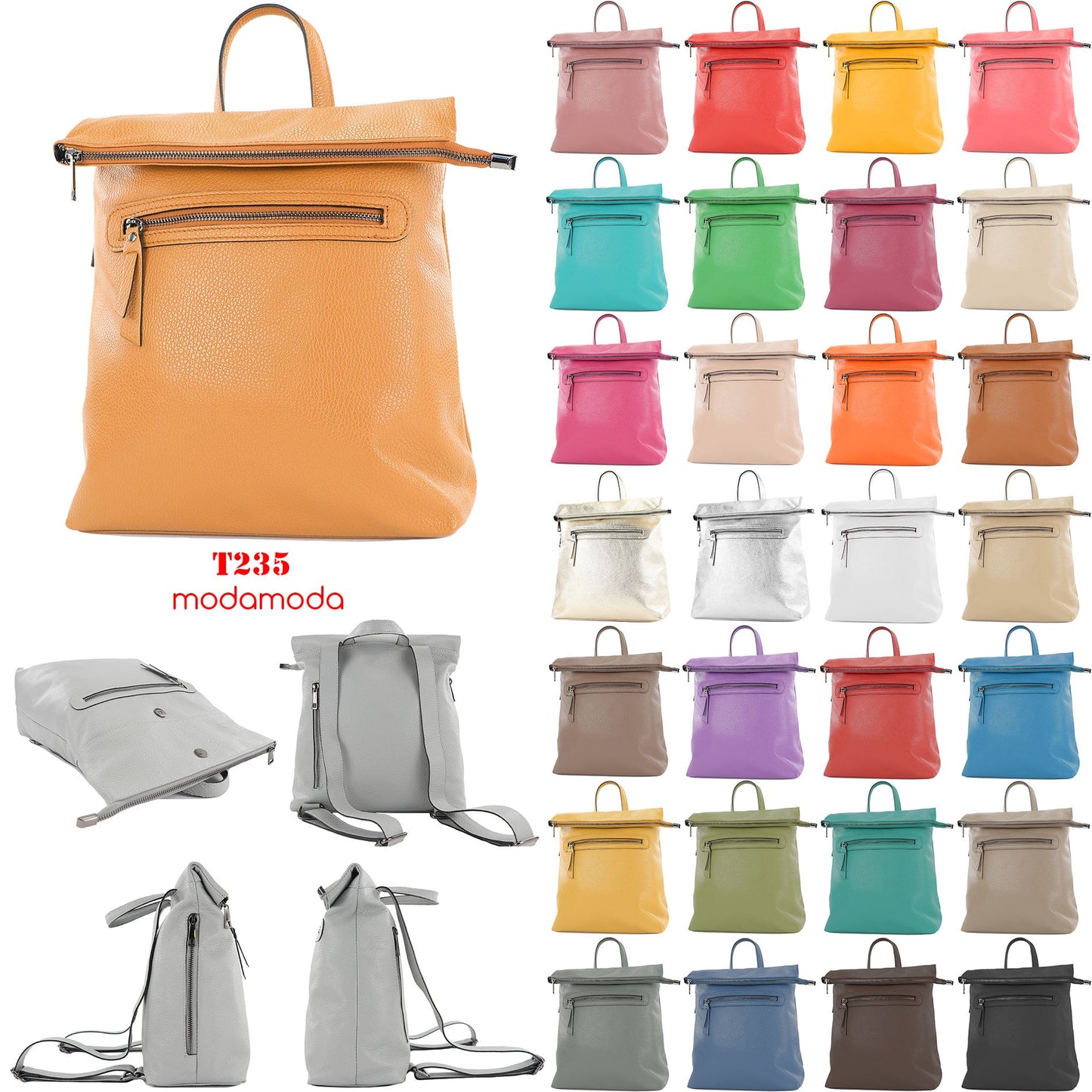 modamoda de - T235 - Damen Rucksack Tasche ital. Echtleder