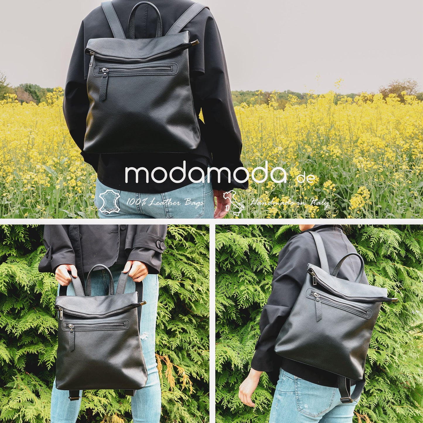 modamoda de - T235 - Damen Rucksack Tasche ital. Echtleder