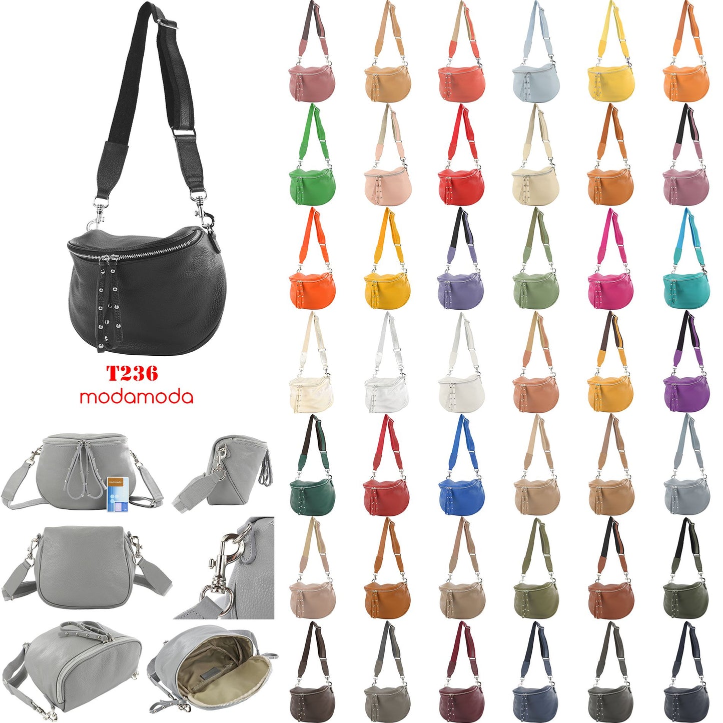 modamoda de - T236 - Umhängetasche Klein Small aus ital. Leder
