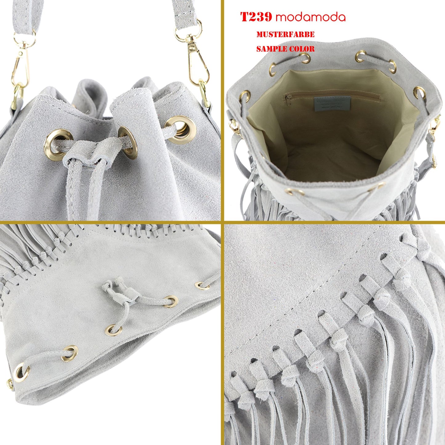 modamoda de -  T239 - ital. Schultertasche Fransen Wildleder