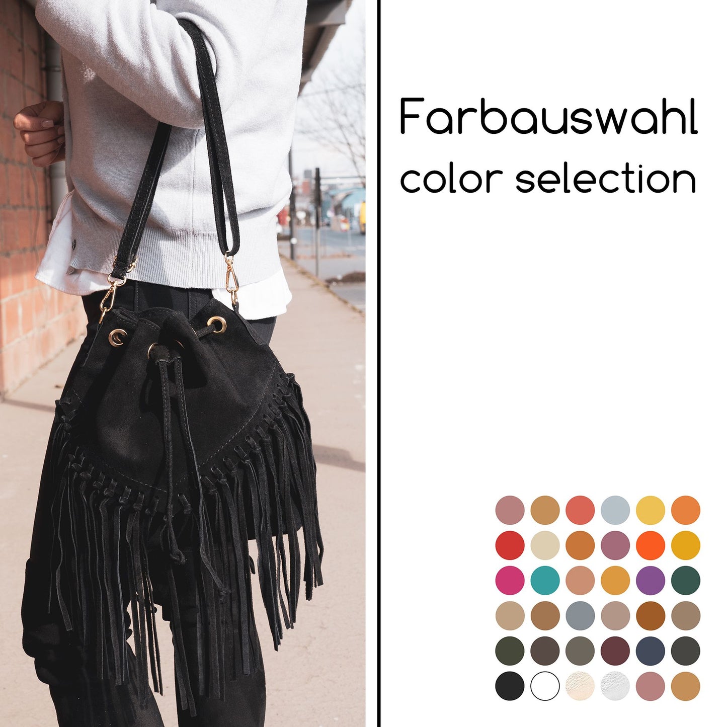 modamoda de -  T239 - ital. Schultertasche Fransen Wildleder