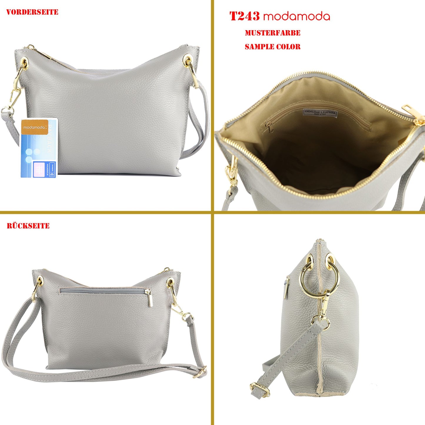 modamoda de - T243 - ital. Umhängetasche Klein Small aus Leder