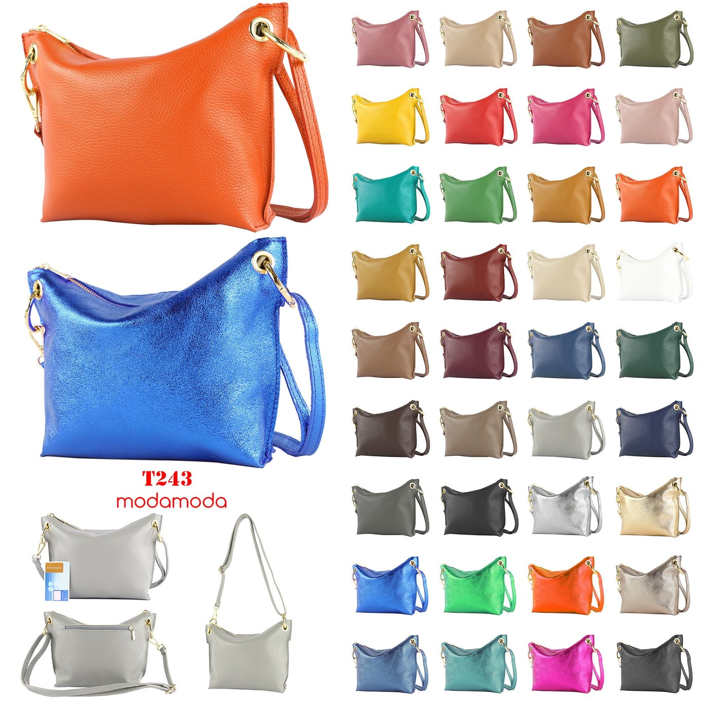 modamoda de - T243 - ital. Umhängetasche Klein Small aus Leder