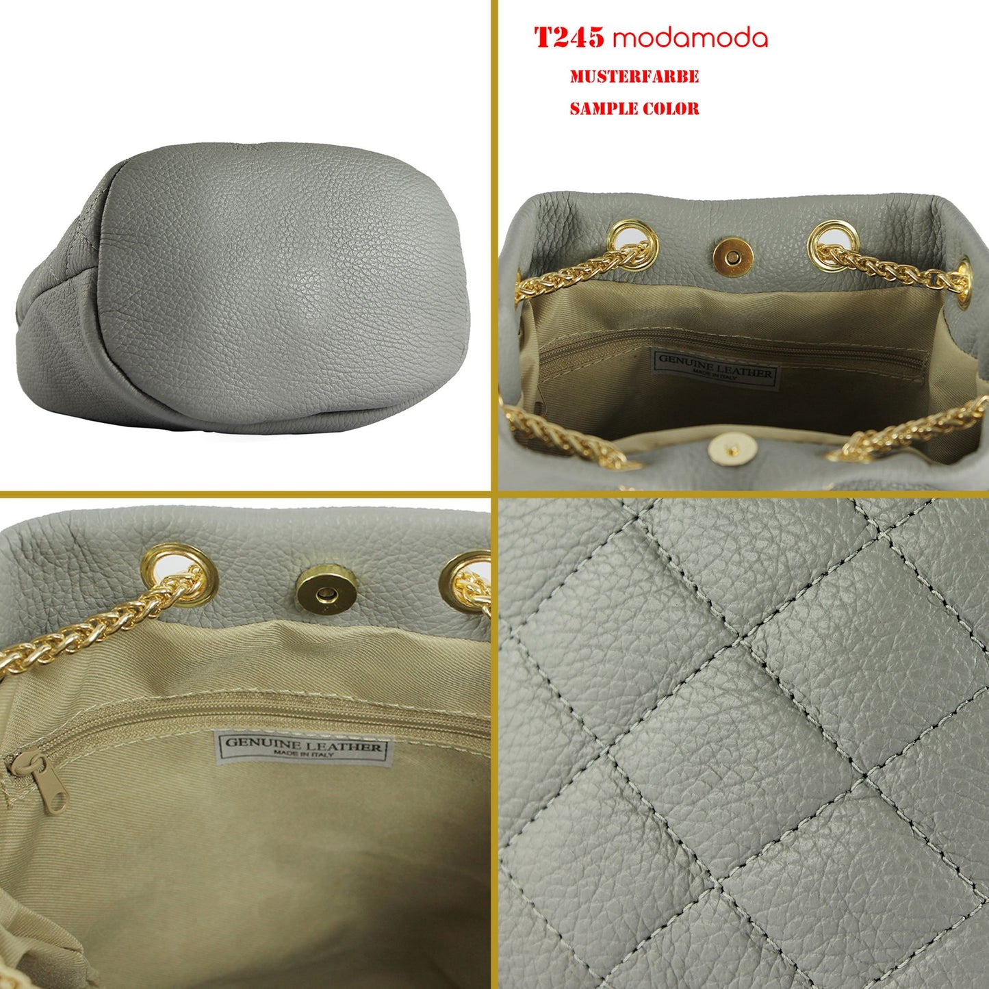 modamoda de T245 Damen Leder Beuteltasche Schultertasche handmade in Italy