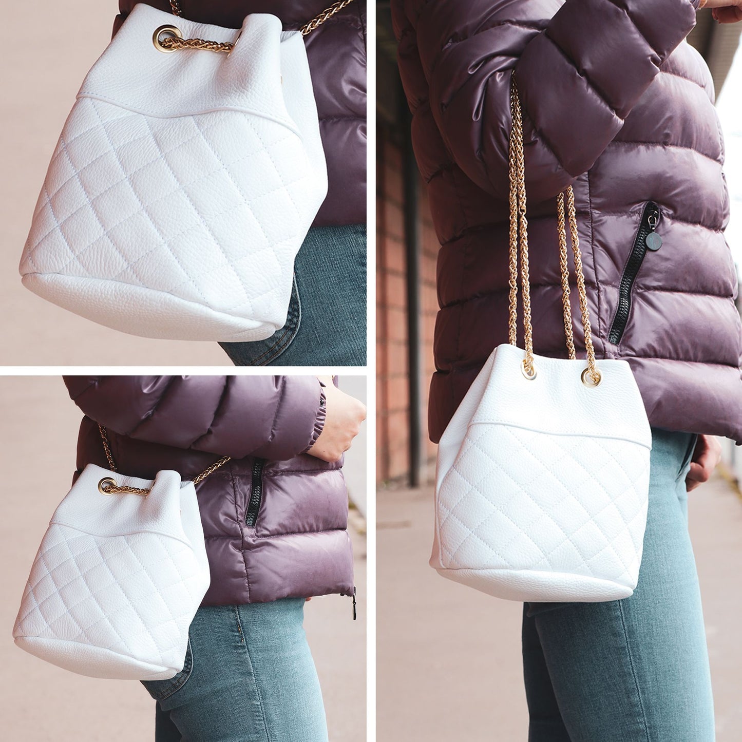 modamoda de T245 Damen Leder Beuteltasche Schultertasche handmade in Italy