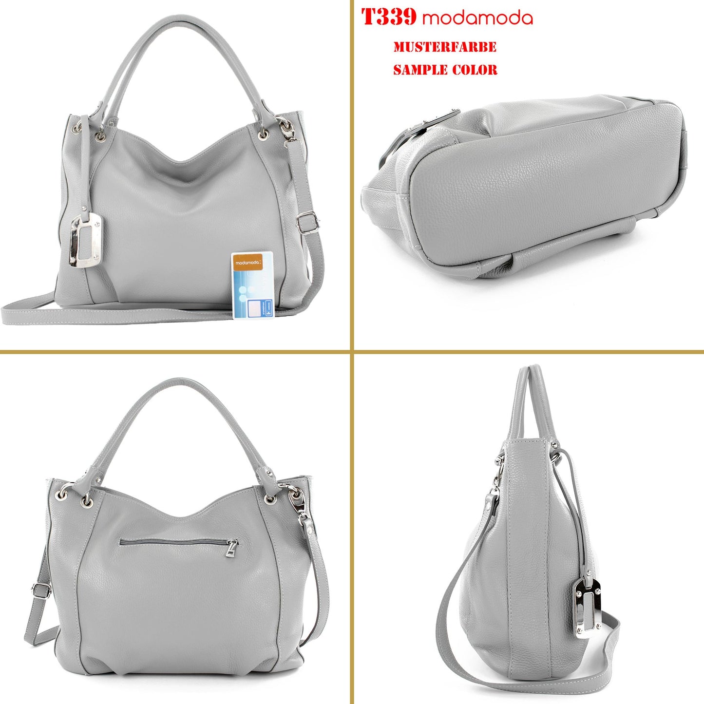 modamoda de - T339 - ital. Schultertasche Shopper aus Leder