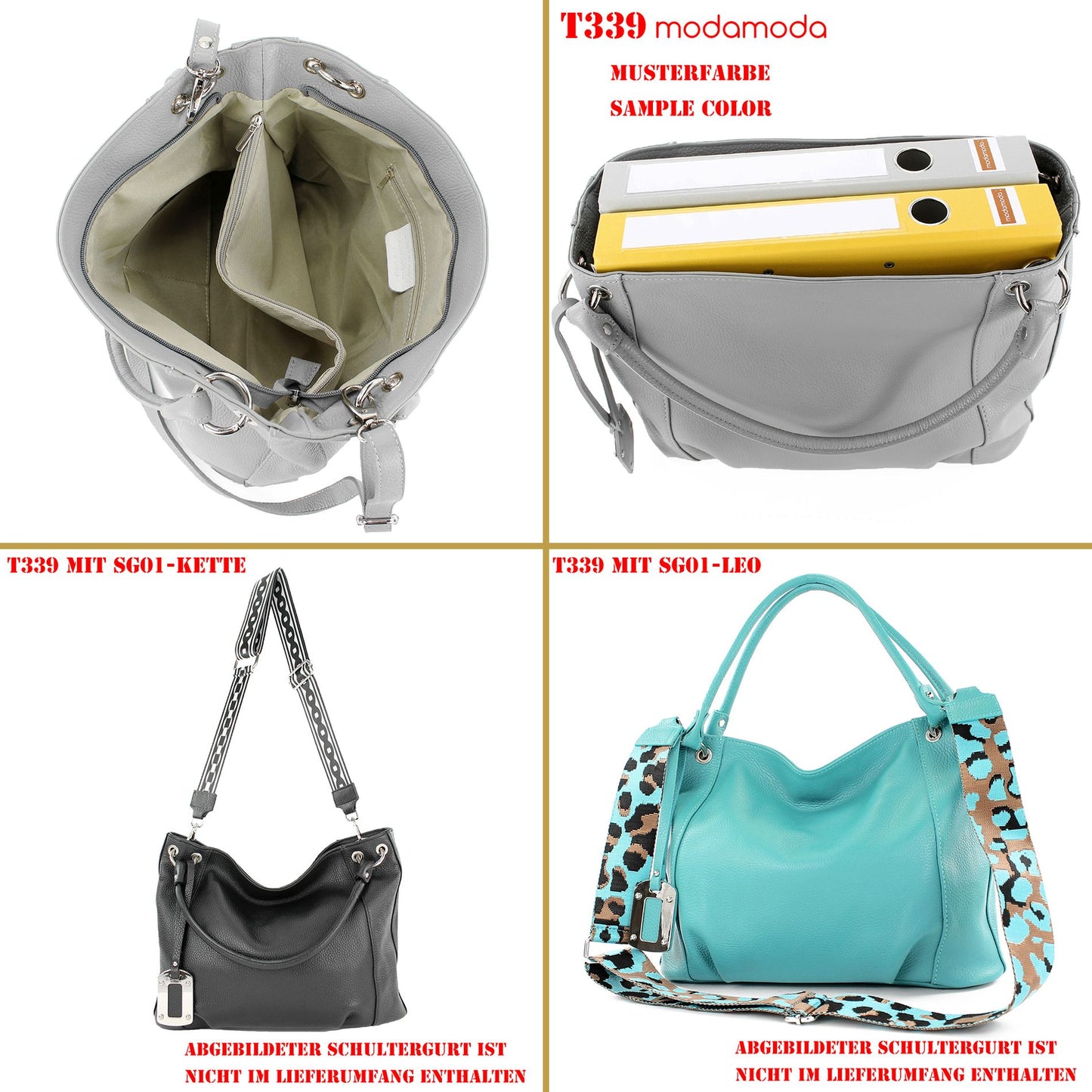 modamoda de - T339 - ital. Schultertasche Shopper aus Leder