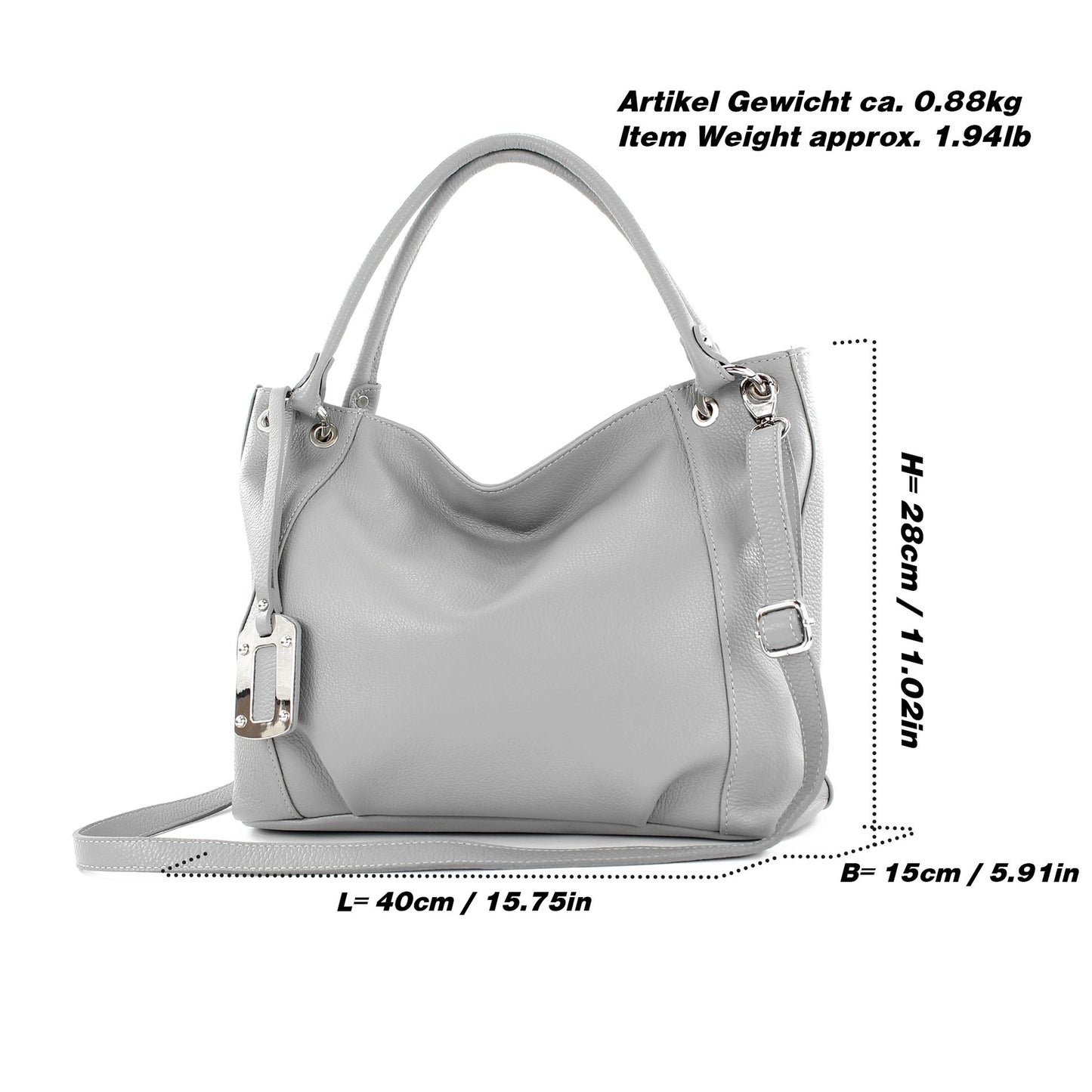 modamoda de - T339 - ital. Schultertasche Shopper aus Leder