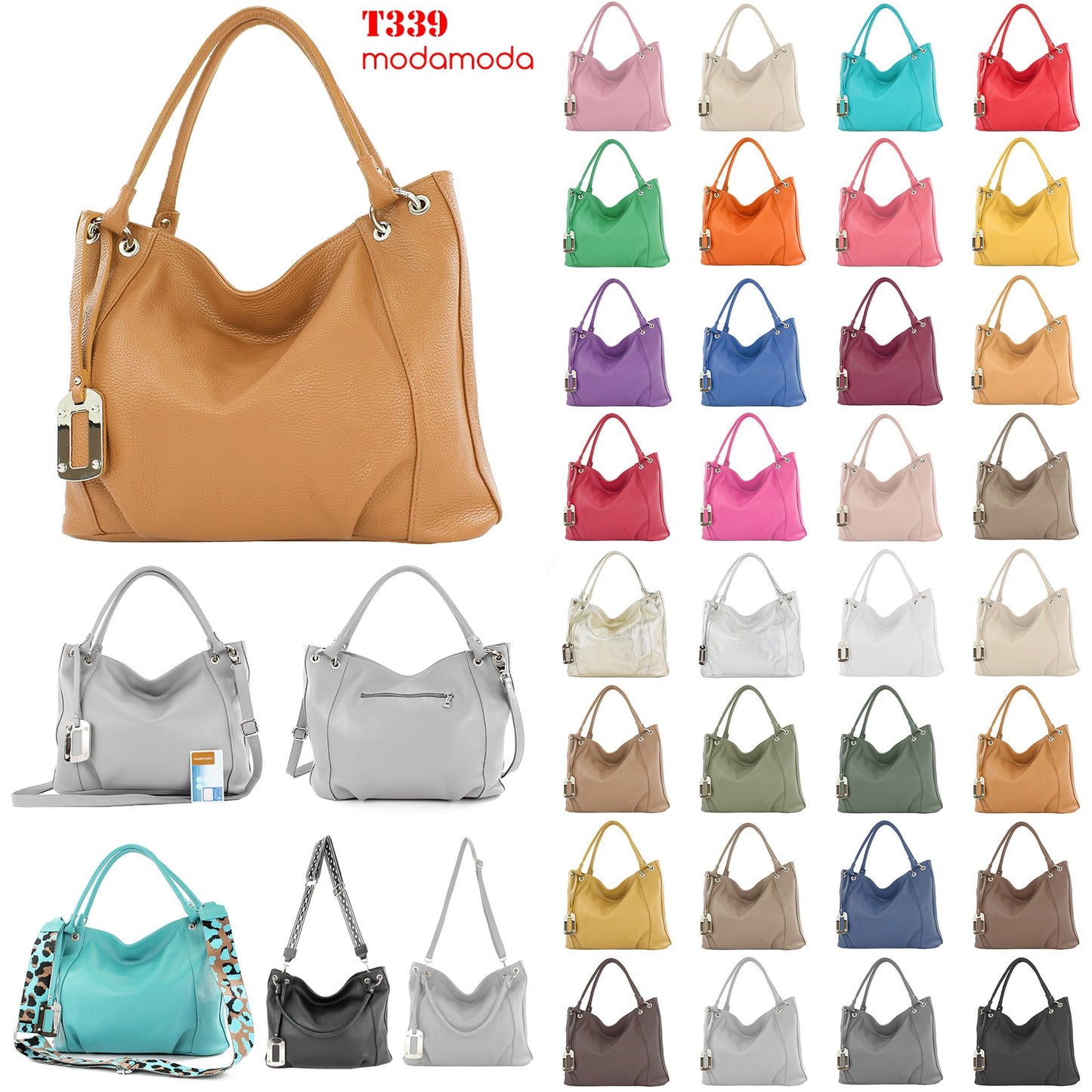 modamoda de - T339 - ital. Schultertasche Shopper aus Leder