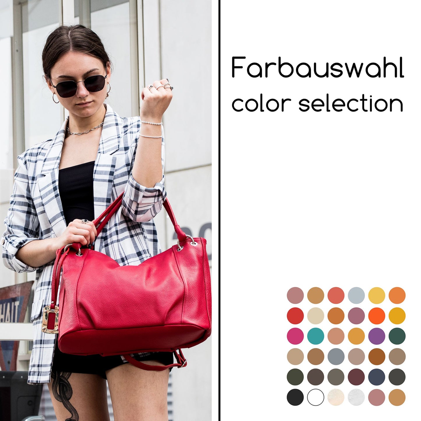 modamoda de - T339 - ital. Schultertasche Shopper aus Leder