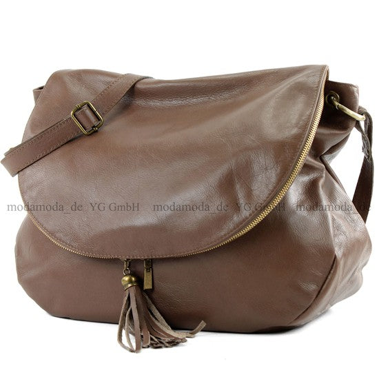 modamoda de - T40 -  ital Schultertasche Umhängetasche Nappaleder