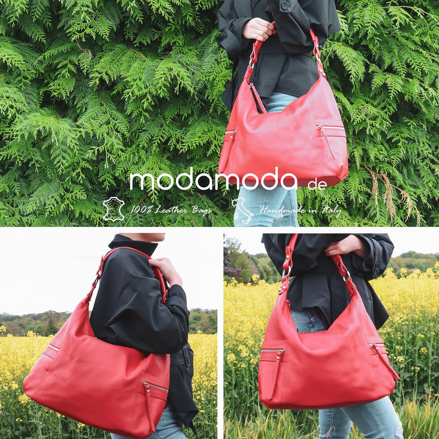 modamoda de T229 Damen Schultertasche Shopper aus Leder Large handmade in Italy