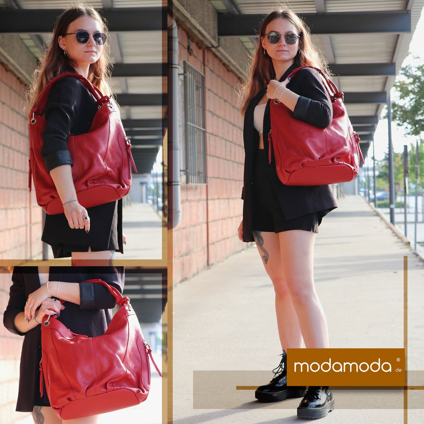 modamoda de - Z18 - ital Damenhandtasche aus Leder/Nappaleder