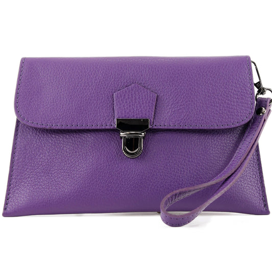 modamoda de T190 Damen Leder Clutch Handgelenktasche Schultertasche mit Kette handmade in Italy