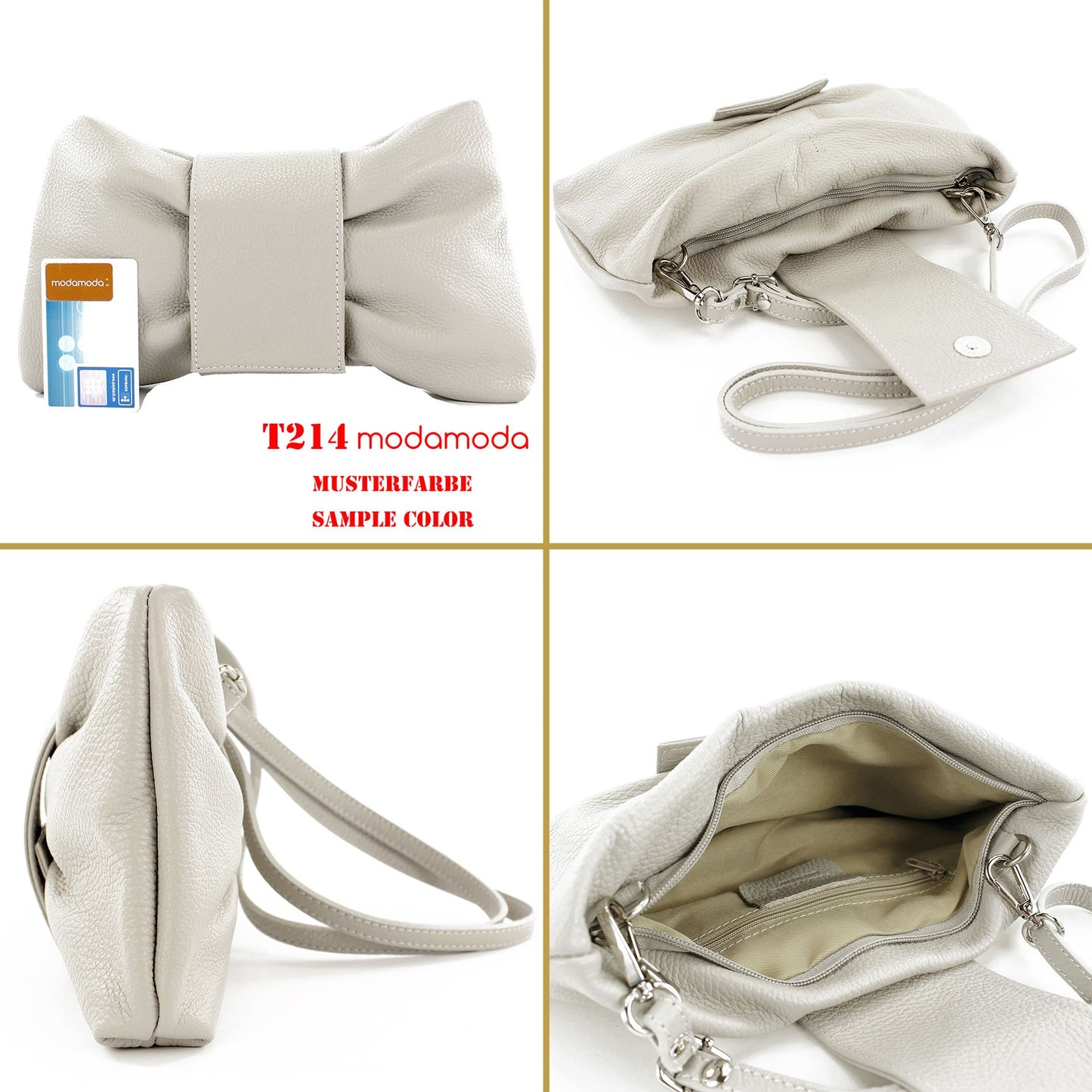 modamoda de T214 Damen Leder Umhängetasche Clutch Schultertasche Schleife handmade in Italy
