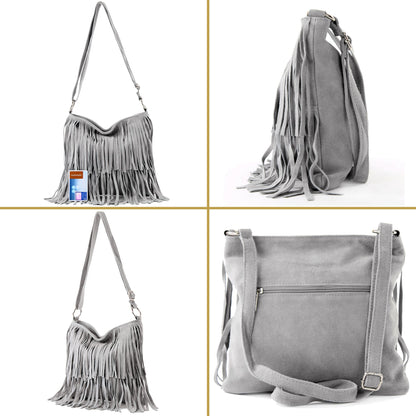 modamoda de T125 Damen Leder Wildleder Schultertasche Umhängetasche handmade in Italy