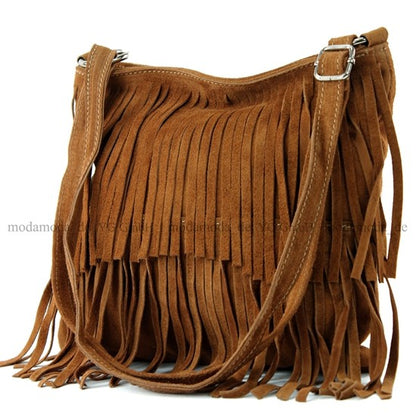 modamoda de T125 Damen Leder Wildleder Schultertasche Umhängetasche handmade in Italy