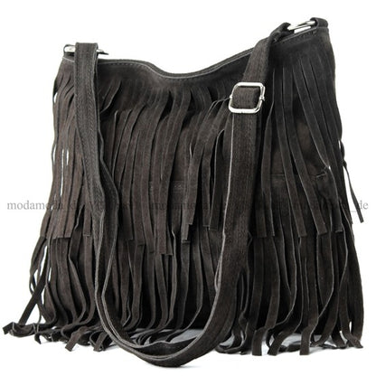 modamoda de T125 Damen Leder Wildleder Schultertasche Umhängetasche handmade in Italy