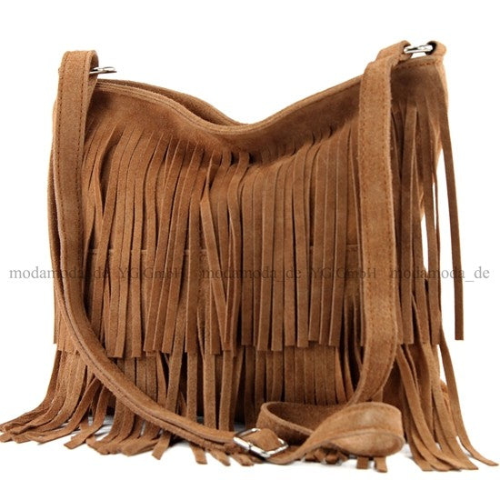 modamoda de T125 Damen Leder Wildleder Schultertasche Umhängetasche handmade in Italy