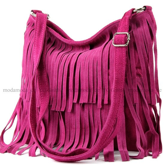 modamoda de T125 Damen Leder Wildleder Schultertasche Umhängetasche handmade in Italy