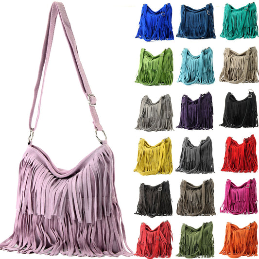 modamoda de T125 Damen Leder Wildleder Schultertasche Umhängetasche handmade in Italy