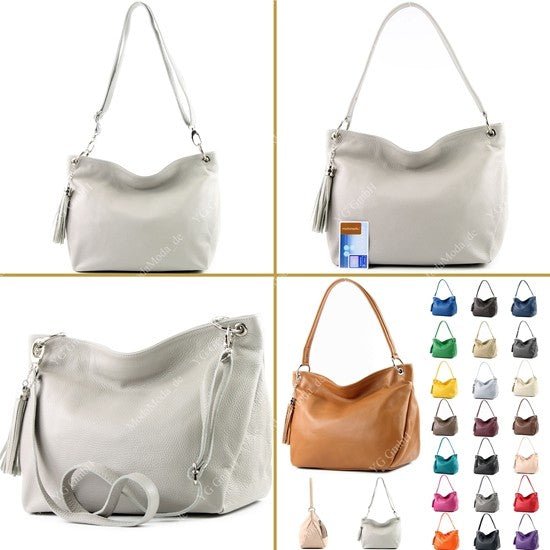 modamoda de - T154 - ital Schultertasche Umhängetasche aus Leder