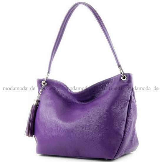 modamoda de - T154 - ital Schultertasche Umhängetasche aus Leder