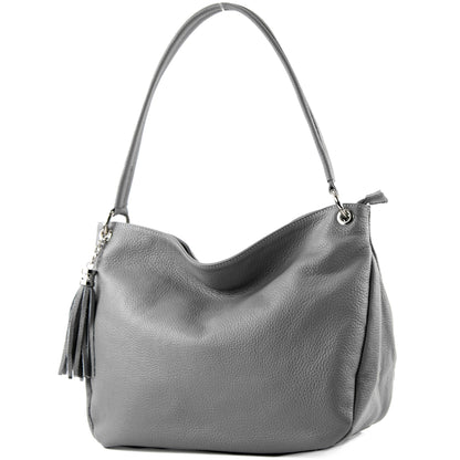 modamoda de - T154 - ital Schultertasche Umhängetasche aus Leder