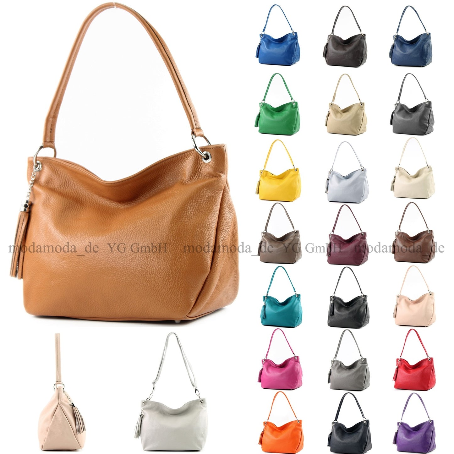 modamoda de - T154 - ital Schultertasche Umhängetasche aus Leder