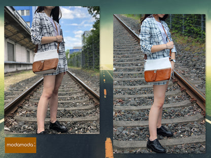 modamoda de T159 Damen Leder Umhängetasche Schultertasche Medium handmade in Italy