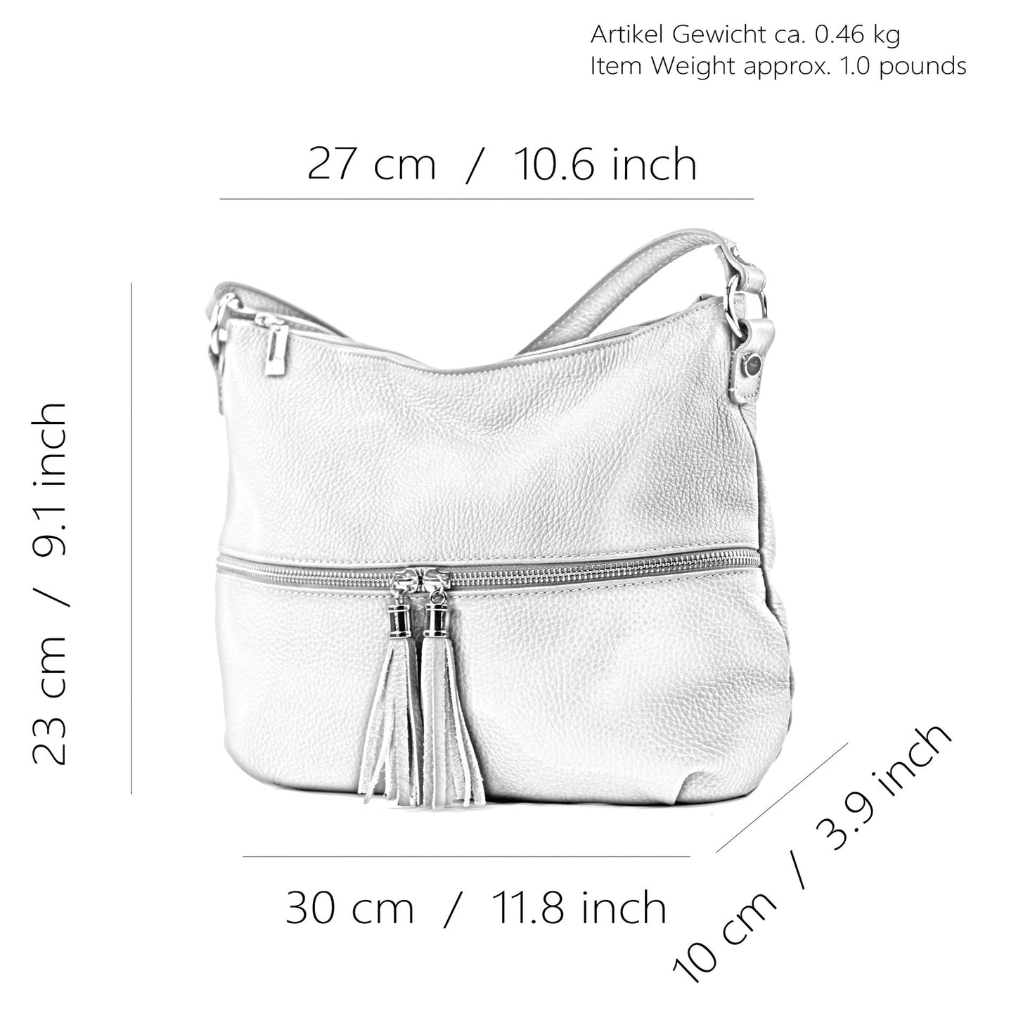 modamoda de T159 Damen Leder Umhängetasche Schultertasche Medium handmade in Italy