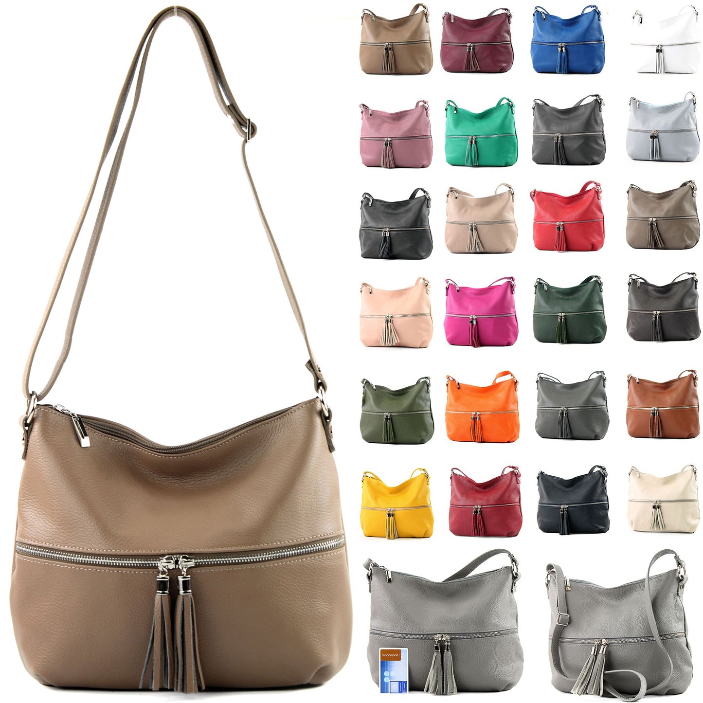 modamoda de T159 Damen Leder Umhängetasche Schultertasche Medium handmade in Italy