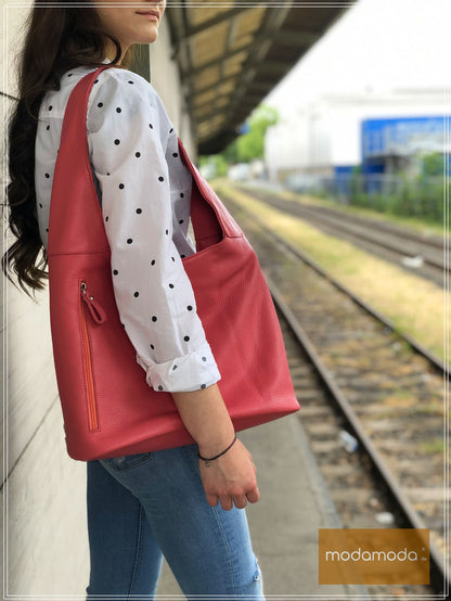 modamoda de T155 Damen Leder Shopper Schultertasche Large handmade in Italy