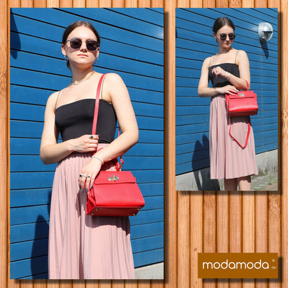 modamoda de - T182 - ital. Damen Henkeltasche Klein Leder