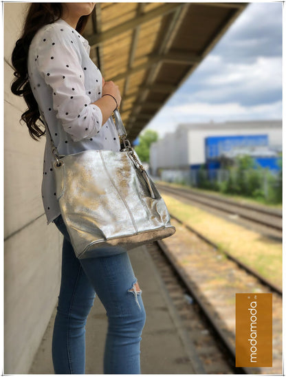 modamoda de T185 Damen Leder Schultertasche Handtasche handmade in Italy