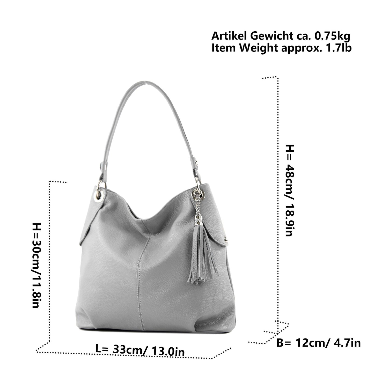 modamoda de T185 Damen Leder Schultertasche Handtasche handmade in Italy