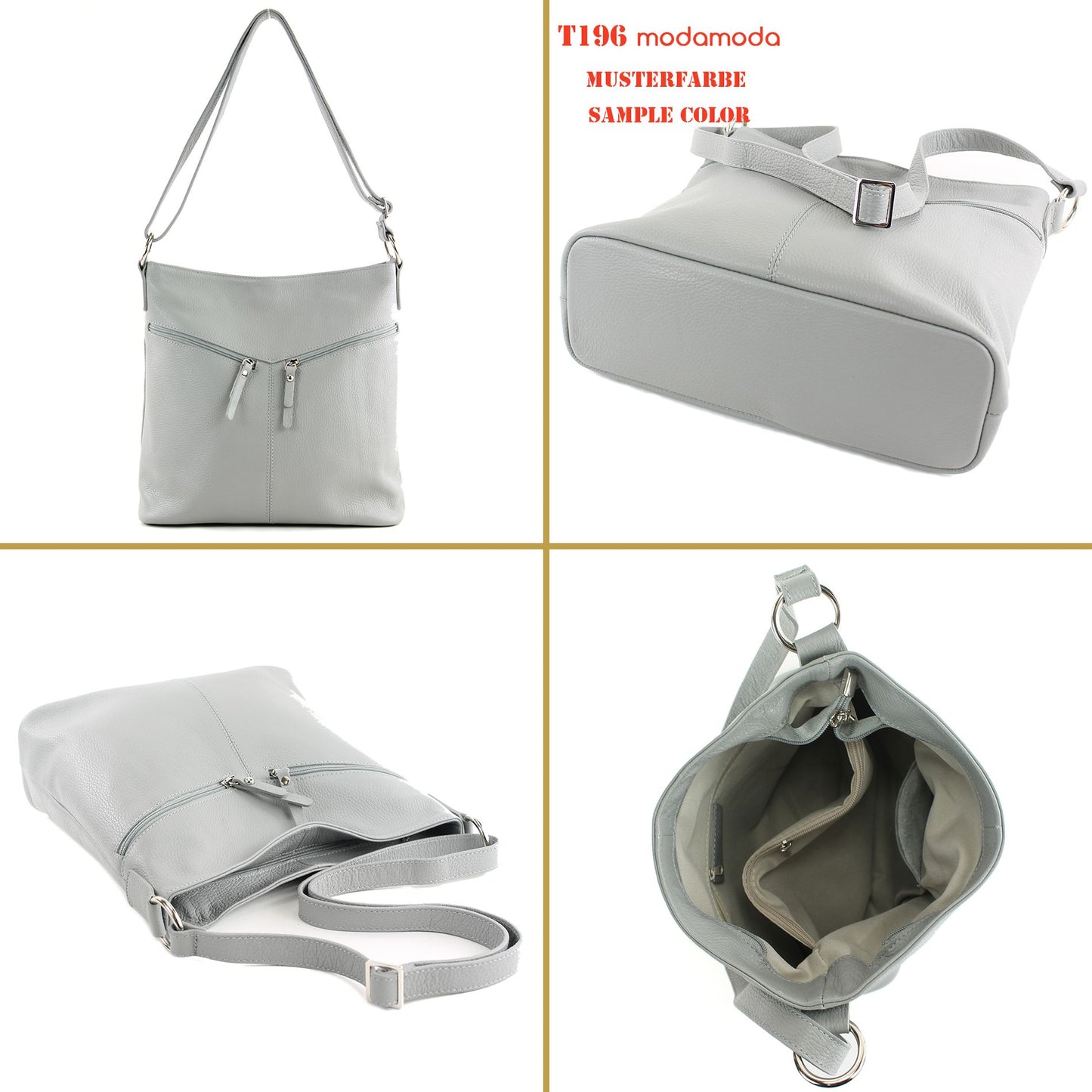 modamoda de T196 Damen Leder Schultertasche Umhängetasche handmade in Italy