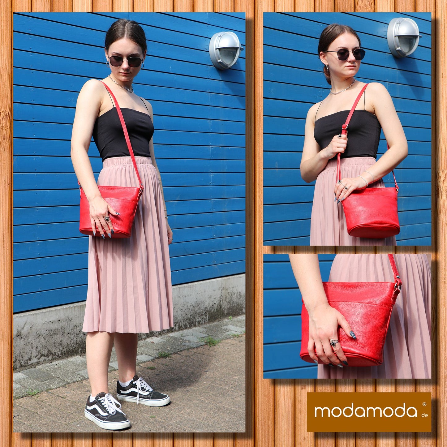modamoda de T198 kleine Damen Leder Umhängetasche Schultertasche handmade in Italy