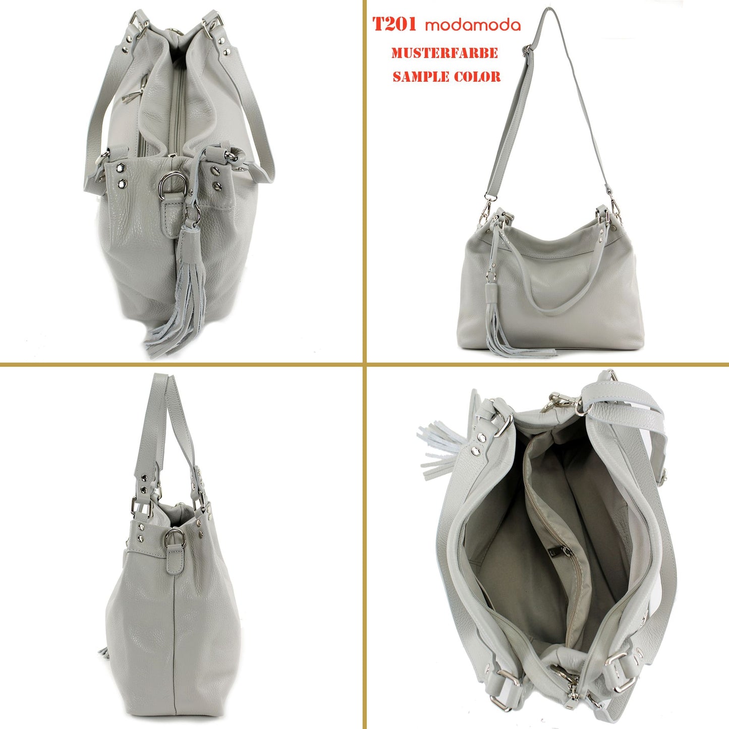 modamoda de T201 Damen Leder Schultertasche Handtasche handmade in Italy