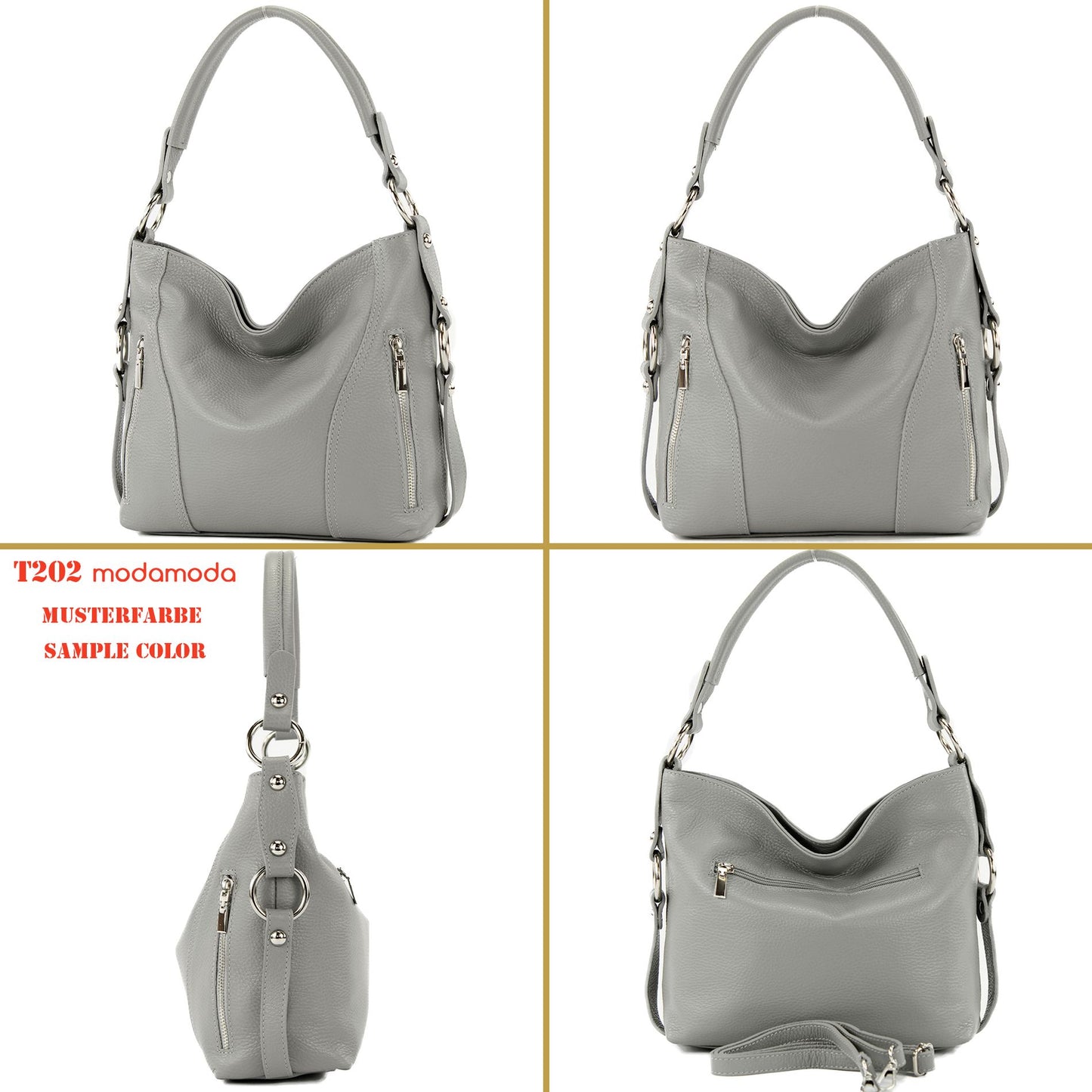 modamoda de T202 Damen Leder Henkeltasche Schultertasche handmade in Italy