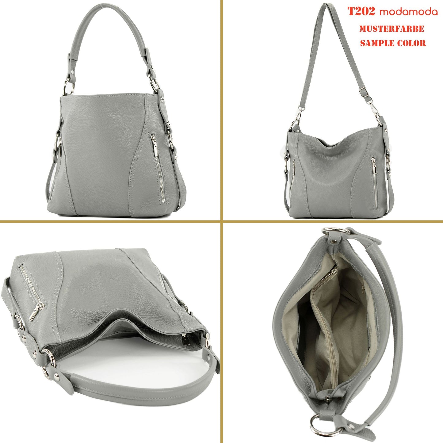 modamoda de T202 Damen Leder Henkeltasche Schultertasche handmade in Italy